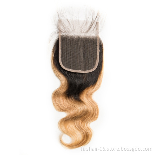 Brazilian Hair Bundles With Closure Body Wave Human Hair 3 Bundles With Closure T1b/27 Color 4x4 Lace Closure With Bundles